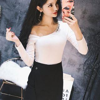 Letter Asymmetric Long-sleeve T-shirt