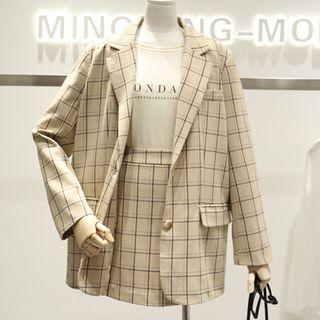Set: Check Blazer + A-line Skirt
