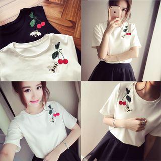 Short-sleeve Cheery Embroidery T-shirt