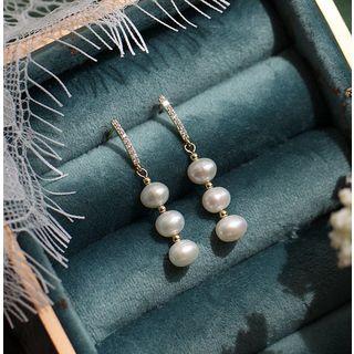 Faux Pearl Rhinestone Drop Earring 1 Pc - As Shown In Figure - One Size