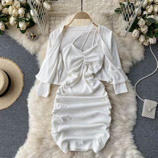 Set: Cardigan + Spaghetti Strap Mini Sheath Dress