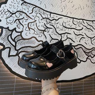 Platform Heart Themed Mary Jane Shoes