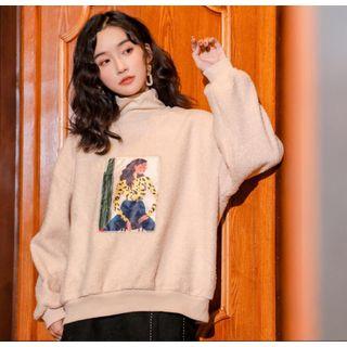Mock-turtleneck Printed Fleece Pullover