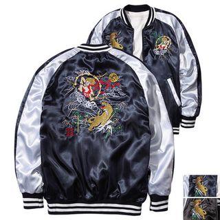 Asian Embroidered Glossy Baseball Jacket