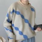 Diagonal Pattern Sweater Off-white & Blue - One Size