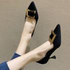 Pointed Metal-accent Flared Heel Pumps