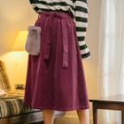 Set: Corduroy Midi A-line Skirt + Crossbody Bag
