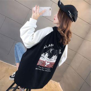 Long-sleeve Printed Color-block Hoodie