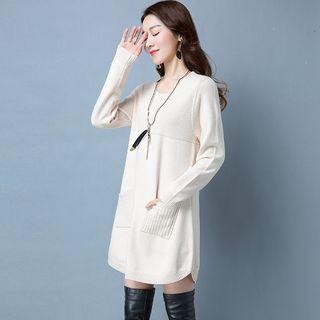 Pockets-front Panel Sweater Dress