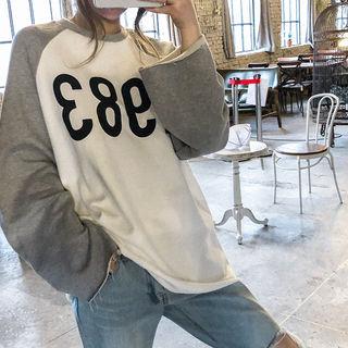 Contrast Raglan-sleeve Number Print T-shirt