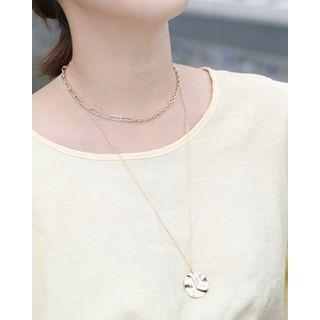 Medallion Tiered Chain Necklace One Size