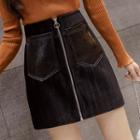 Zip Corduroy Mini A-line Skirt