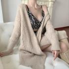 Cable Knit Long Cardigan Cardigan - Almond - One Size