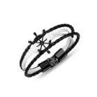 Fashion Personality Plated Black Rudder Black And White Multilayer Leather Bracelet Black - One Size