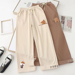 Bear Embroidered Loose Fit Pants