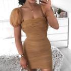 Square Collar Mesh Ruched Dress