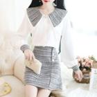 Set: Collared Blouse + Patterned A-line Skirt