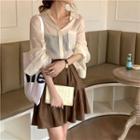 Long-sleeve Sheer Shirt / Tiered A-line Mini Skirt
