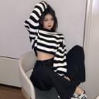 Striped Loose-fit Long-sleeve Knit Top As Shown In Figure - One Size