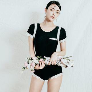 Short-sleeve Scallop Trim Swimsuit