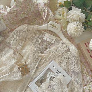 Set: Lace Blouse + Camisole Top Blouse - Almond - One Size / Camisole Top - Almond - One Size