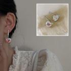 Rhinestone Heart Drop Earring 1 Pair - Heart Earrings - Silver - One Size