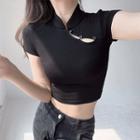 Frog-button Cropped Qipao T-shirt In 5 Colors