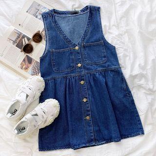 Sleeveless V-neck Denim Mini Dress