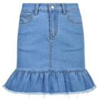 Ruffle Trim Mini A-line Denim Skirt