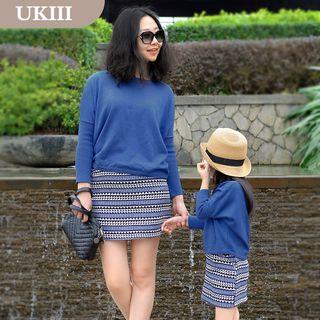 Family Set: Plain Knit Top + Patterned Skirt