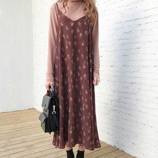 Spaghetti Strap Floral Print A-line Midi Dress