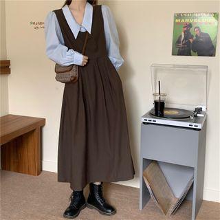 Sleeveless Midi A-line Dress / V-neck Shirt