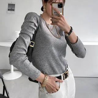 Puff-sleeve M Lange Knit Top