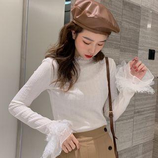 Lace Trim Glittered Knit Top