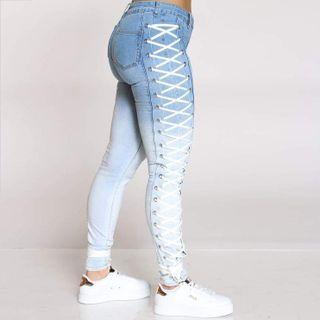 Lace-up Gradient High-waist Skinny Jeans