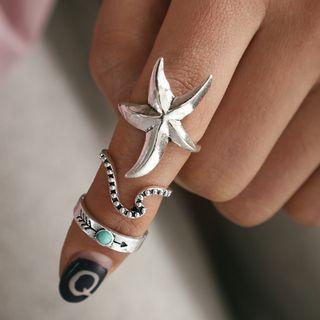 Set Of 3 : Alloy Ring (assorted Designs) 6857 - Silver - One Size