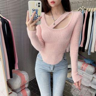 Long Sleeve Halter Fluffy Top