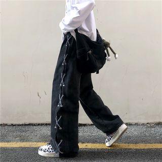 Straight Cut Lace-up Jeans