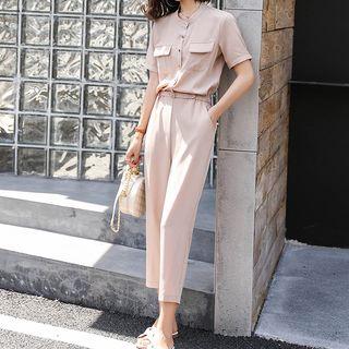 Short-sleeve Cargo Jumpsuit