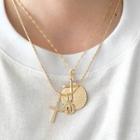 Disc & Cross Pendant Alloy Necklace Nl053 - Gold - One Size