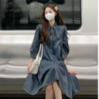 3/4-sleeve Collar Denim A-line Dress