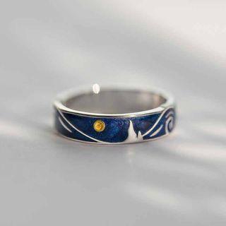 925 Sterling Silver Couple Matching Star Night Open Ring