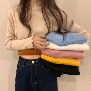 Mock-neck Fleece Lined Knit Top