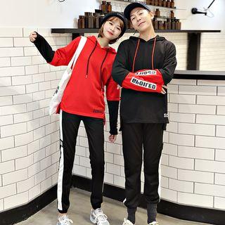 Couple Matching Mock Two-piece Lettering Hoodie / Sweatpants