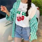 Short-sleeve Print T-shirt / Long-sleeve Plaid Shirt