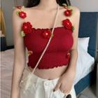 Flower Accent Slim-fit Camisole Top Red - One Size