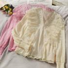 V-neck Plain Ruffle Pearl Blouse