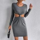 Long-sleeve Cutout-waist Knit Mini Bodycon Dress