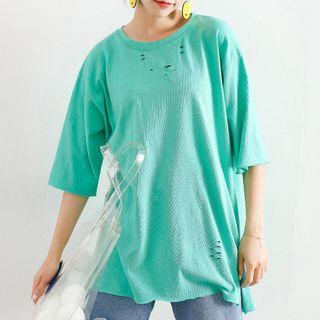 Ripped 3/4-sleeve T-shirt