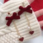 Bow Drop Earring 1 Pair - Silver Needle - Red - One Size